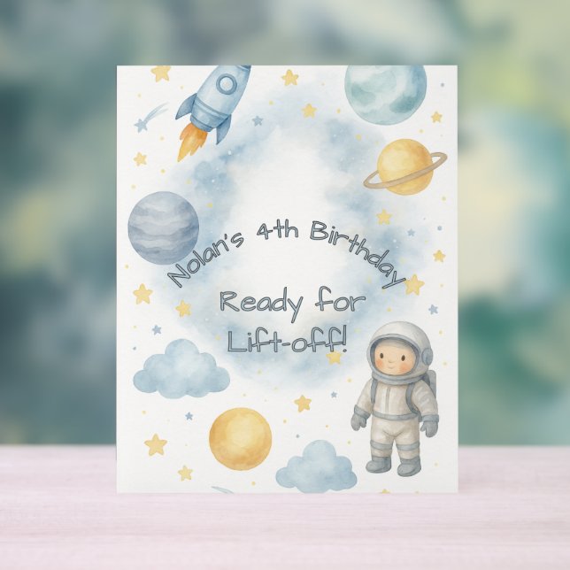 Cosmic Space Birthday Party | Rocket & Stars -  Acrylic Sign (Neutral)
