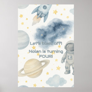 Cosmic Space Birthday Party   Rocket & Stars -  Poster