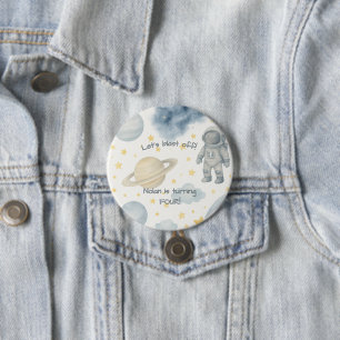 Cosmic Space Birthday Party   Rockets & Stars -  7.5 Cm Round Badge