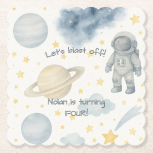 Cosmic Space Birthday Party Rockets & Stars - Paper Coaster