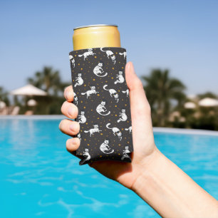 Cosmic space cats and stars pattern seltzer can cooler