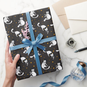 Cosmic space cats and stars pattern wrapping paper