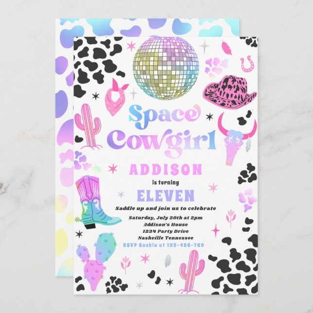 Cosmic Space Cowgirl Disco Rodeo Birthday Party  Invitation (Front/Back)