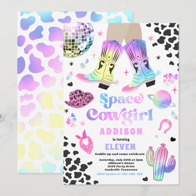 Cosmic Space Cowgirl Disco Rodeo Birthday Party Invitation (Front/Back)