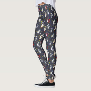 Cosmic space man fox cat stars pattern leggings