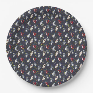 Cosmic space man fox cat stars pattern paper plate