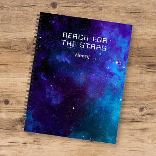 Cosmic Space Nebula Reach For The Stars w/ Name Notebook