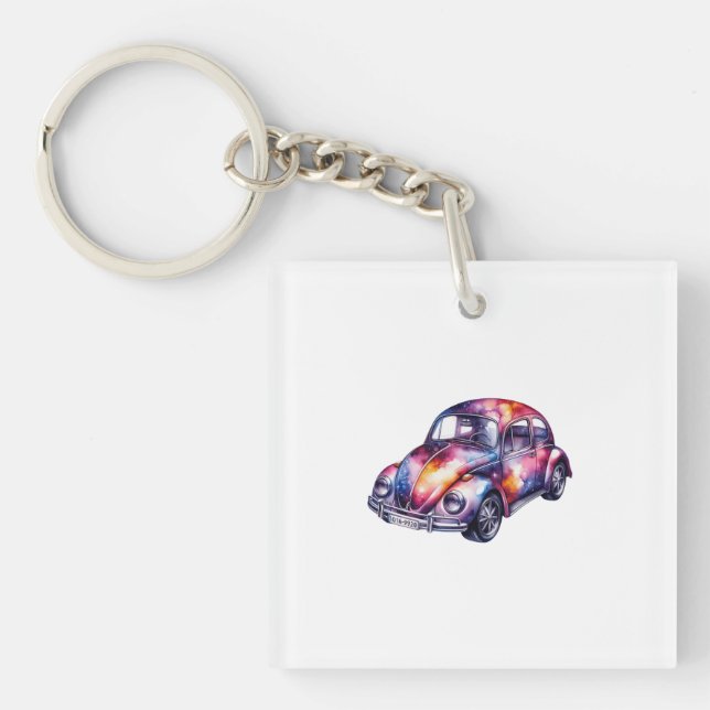 Cosmic Space Volkswagen Beetle Watercolor Illustra Key Ring (Front)