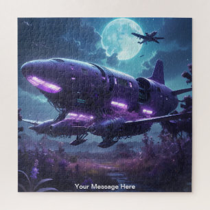 Cosmic Spaceship with vibrant Neon Colour Jigsaw Puzzle