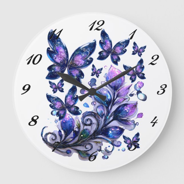 Cosmic Sparkle Butterflies  Large Clock (Front)