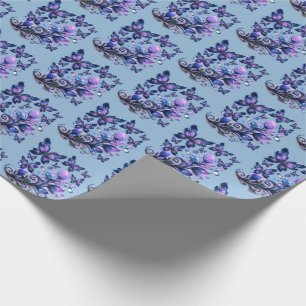 Cosmic Sparkle Butterflies Pattern Blue Wrapping Paper
