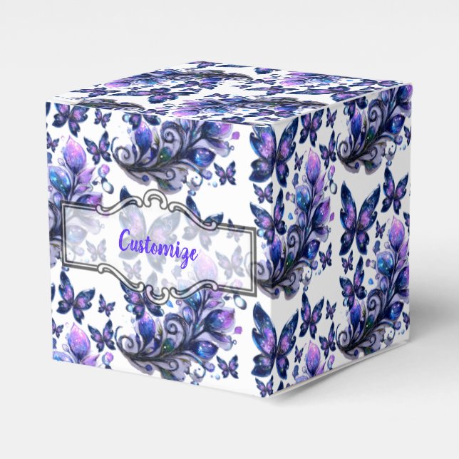Cosmic Sparkle Butterflies Pattern Cube Favour Box (Front Side)