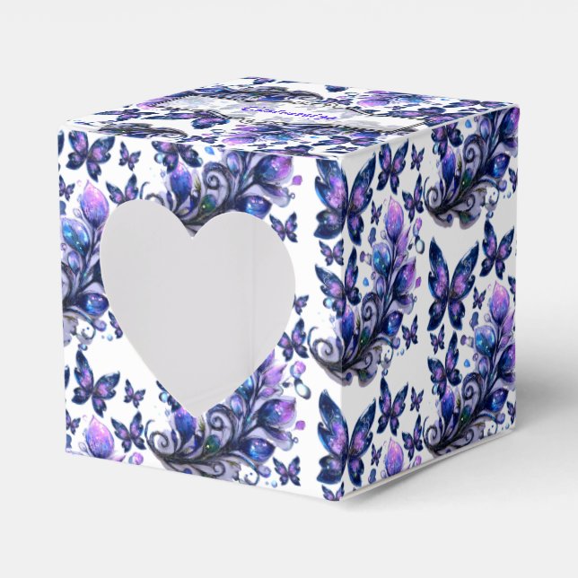Cosmic Sparkle Butterflies Pattern Heart Favour Box (Front Side)