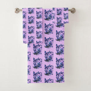 Cosmic Sparkle Butterflies Pattern Pink Bath Towel Set