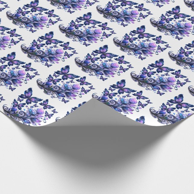 Cosmic Sparkle Butterflies Pattern Wrapping Paper (Corner)