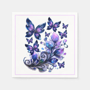 Cosmic Sparkle Butterflies White Napkin