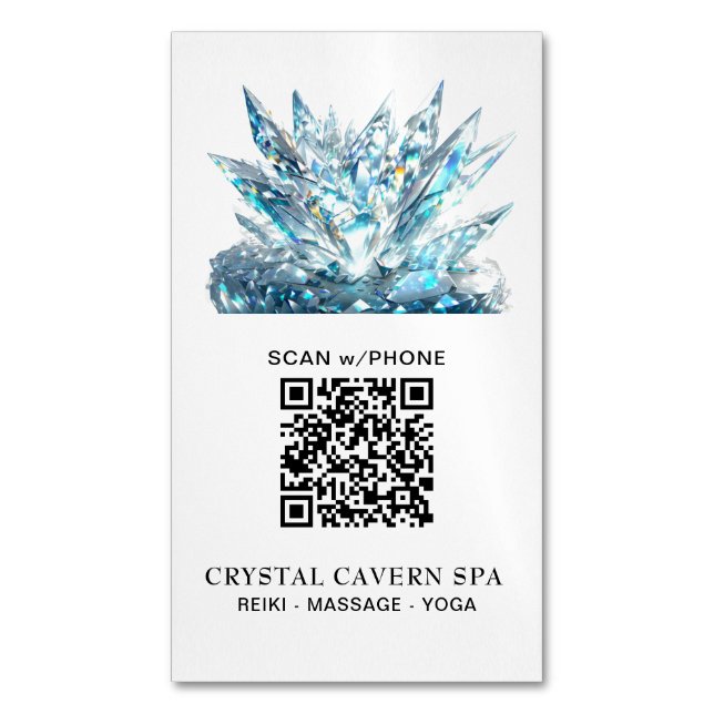 *~* Cosmic Sparkling Magical Blue Crystal QR Magnetic Business Card (Front Vertical)