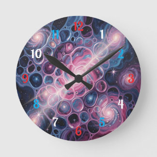 Cosmic Spiral Galaxy with Cells Abstract Art Round Clock