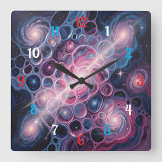 Cosmic Spiral Galaxy with Cells Abstract Art Square Wall Clock