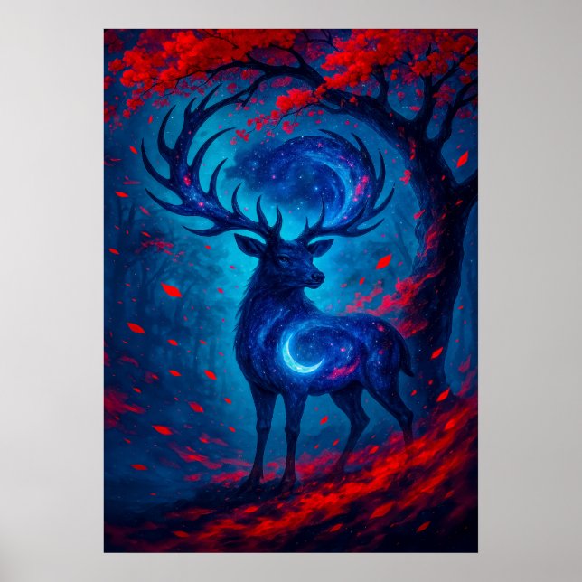 Cosmic Stag with Galaxy Antlers Fantasy Poster (Front)