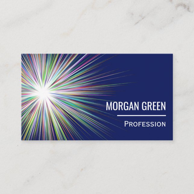 Cosmic Starburst Dynamic Navy Blue Business Card (Front)