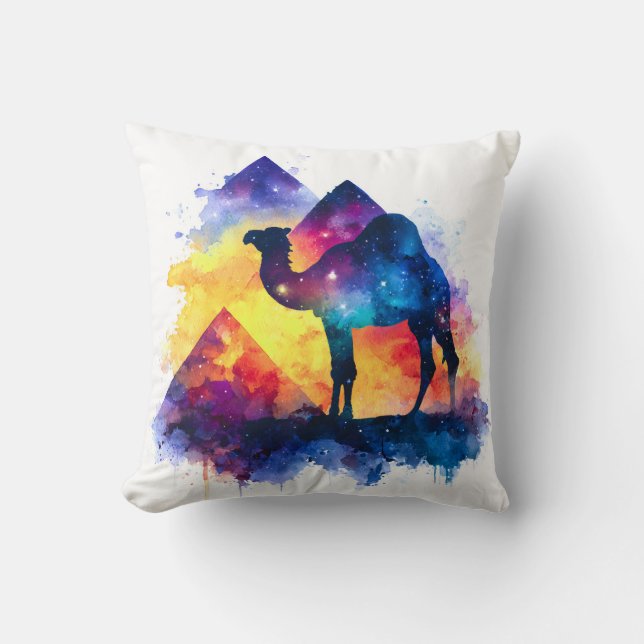 Cosmic Starry Night Egyptian Camel Landscape Cushion (Front)