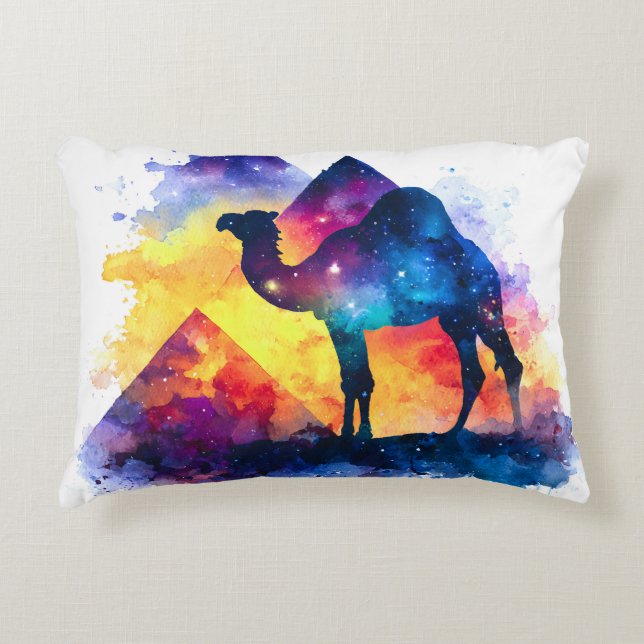 Cosmic Starry Night Egyptian Camel Landscape Decorative Cushion (Front)