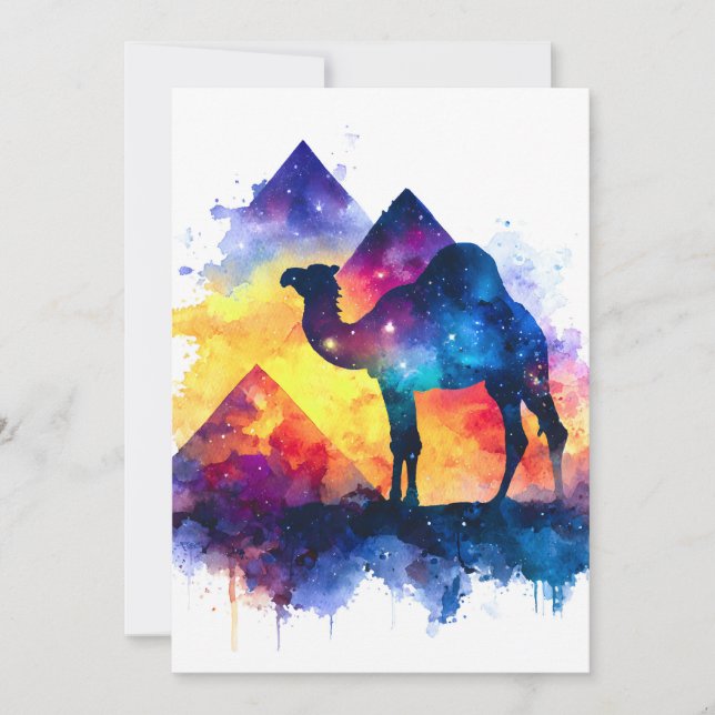 Cosmic Starry Night Egyptian Camel Landscape Holiday Card (Front)
