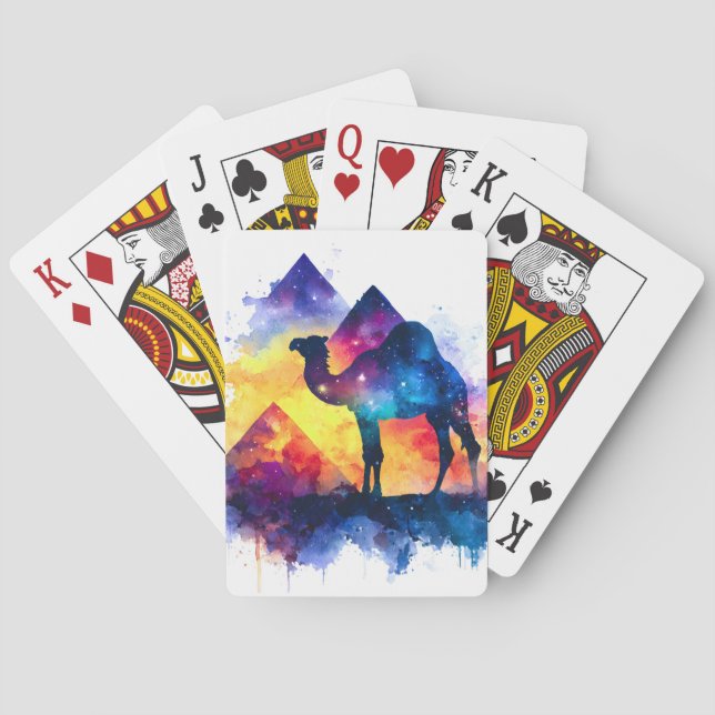 Cosmic Starry Night Egyptian Camel Landscape Playing Cards (Back)
