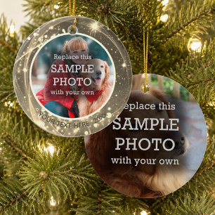 Cosmic Stars Gold Two Photo Ceramic Ornament