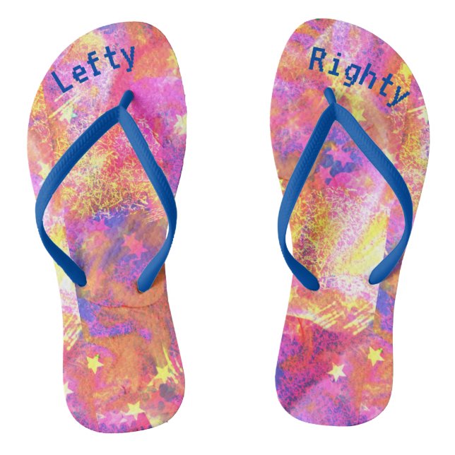 Cosmic Stars in a galaxy of pink blue orange reds  Thongs (Footbed)