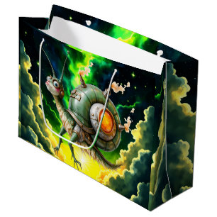 Cosmic Steampunk Snailbird – Neon Dream Creature.  Large Gift Bag