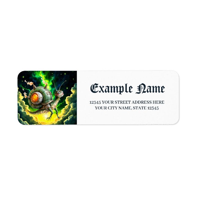Cosmic Steampunk Snailbird – Neon Dream Creature.  Return Address Label (Front)