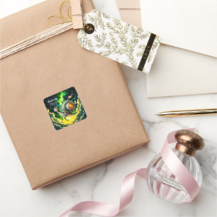 Cosmic Steampunk Snailbird – Neon Dream Creature. Square Sticker