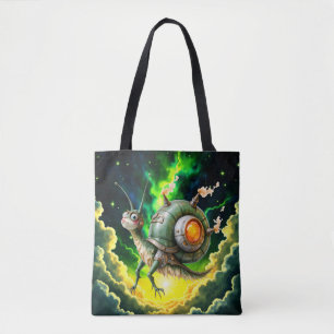 Cosmic Steampunk Snailbird – Neon Dream Creature. Tote Bag