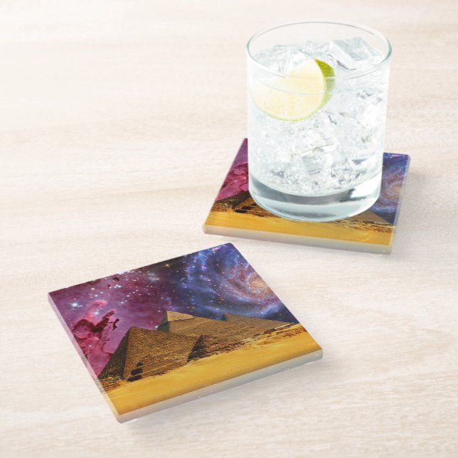 cosmic storm above egypt glass coaster (Angled)