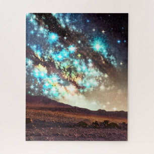 Cosmic stunning colourful light show over desert jigsaw puzzle
