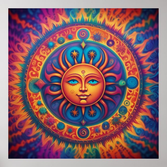 Cosmic Sun: A Psychedelic Tapestry Poster (Front)