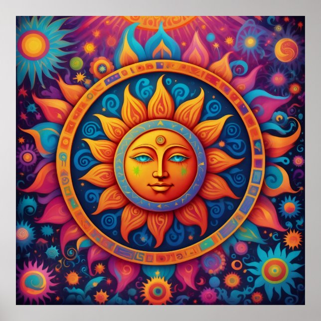 Cosmic Sun: A Psychedelic Tapestry Poster (Front)
