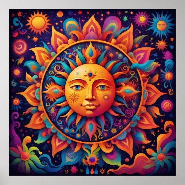 Cosmic Sun: A Psychedelic Tapestry Poster (Front)