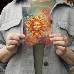 Cosmic Sun Face Digital Art Card