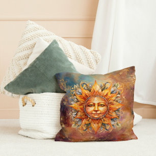 Cosmic Sun Face Digital Art Cushion