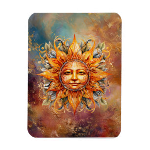 Cosmic Sun Face Digital Art Magnet