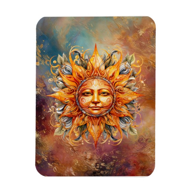 Cosmic Sun Face Digital Art Magnet (Vertical)