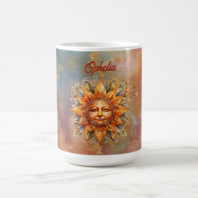 Cosmic Sun Face Digital Art Personalised Coffee Mug (Center)