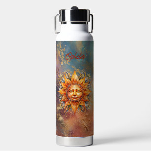 Cosmic Sun Face Digital Art Personalised Water Bottle