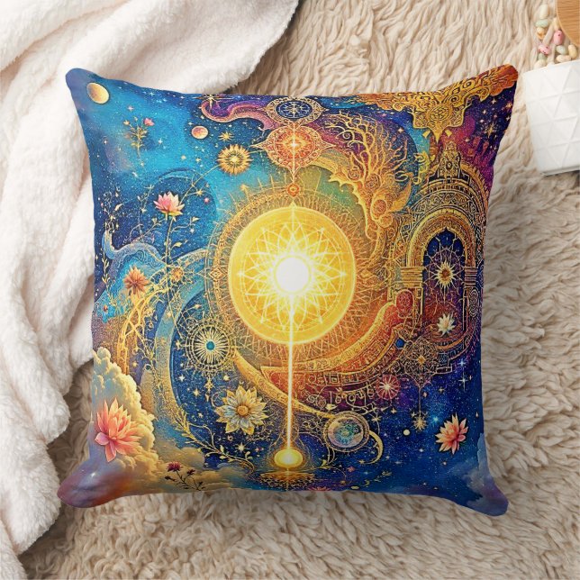 Cosmic Sun Mandala Art Cushion (Blanket)