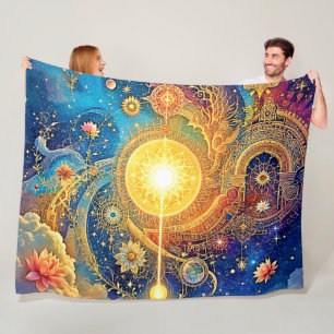 Cosmic Sun Mandala Art Fleece Blanket