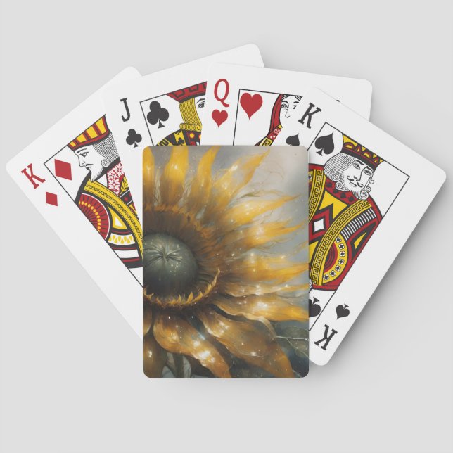 Cosmic Sunflower - AI Fantasy Digital Art Print Playing Cards (Back)