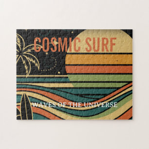 Cosmic Surf Retro Wave • Vintage Sunset Surfing Jigsaw Puzzle